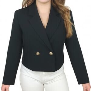 Joie Women's SZ XL Double Breasted Black Cropped Blazer With 2 Gold Buttons